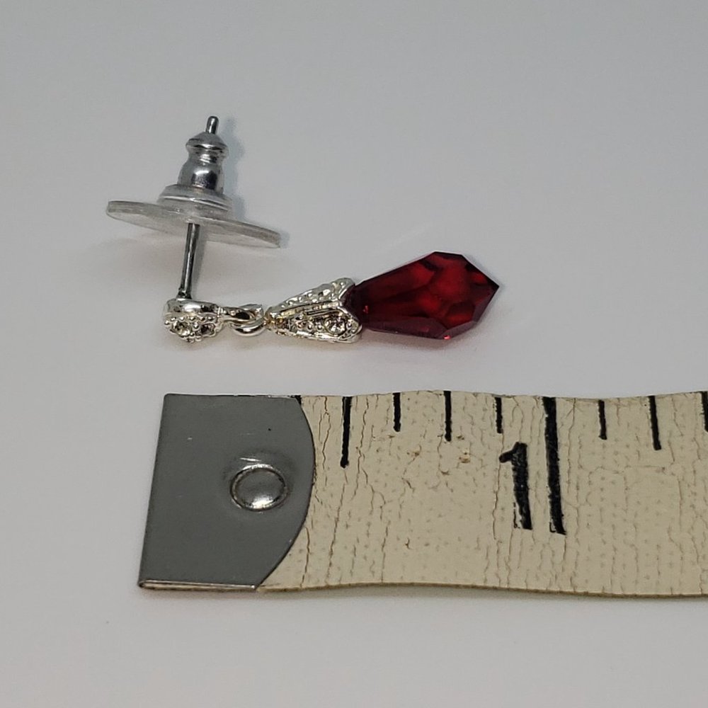 Simulated Ruby Or Garnet Dangle Drop Earrings - image 6